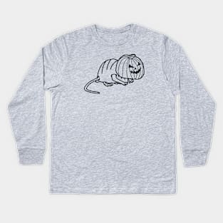 Cute Rat Wearing Halloween Horror Costume Minimal Line Art Kids Long Sleeve T-Shirt